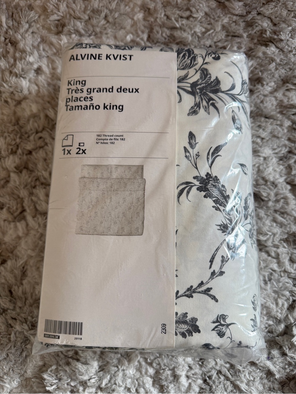 Ikea White and Black Floral Duvet Cover Set